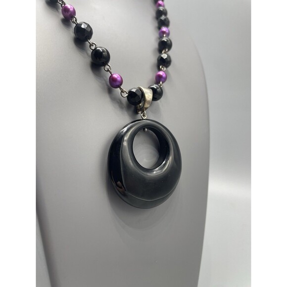 WK Whitney Kelly Sterling Silver Purple Pearl Round & Onyx Bead 35” Necklace - Picture 2 of 3
